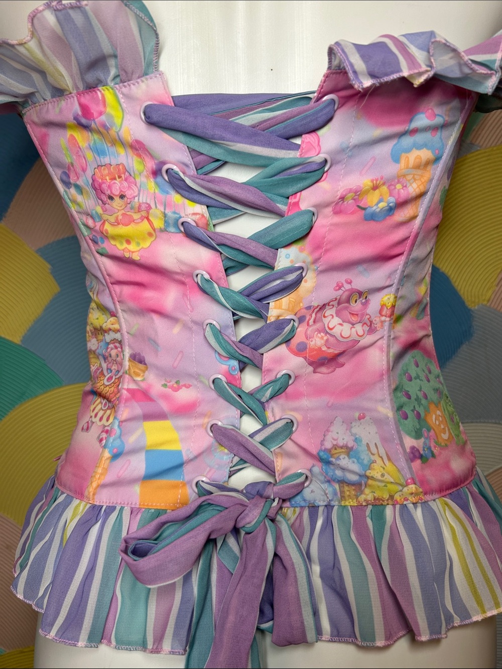 Dolls Kill x Candyland Pastel Candyland Print Corset Top women’s sz M - Picture 4 of 9